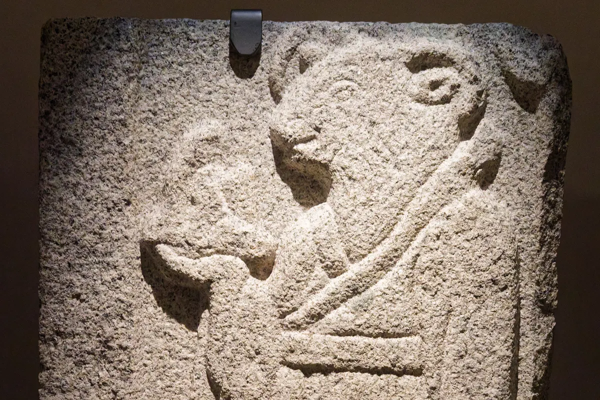 Stone relief of the Goat 未 from the Silla twelve zodiac animals at Gyeongju National Museum